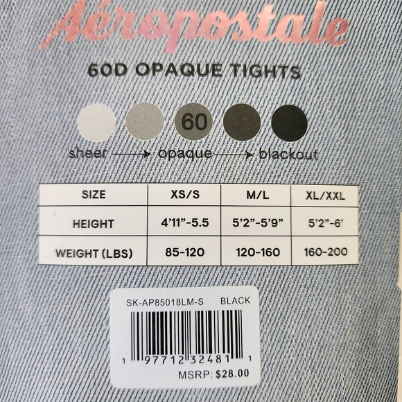 Aeropostale Black Opaque Tights Medium Large 2 Pair 60 Denier - Picture 2 of 3